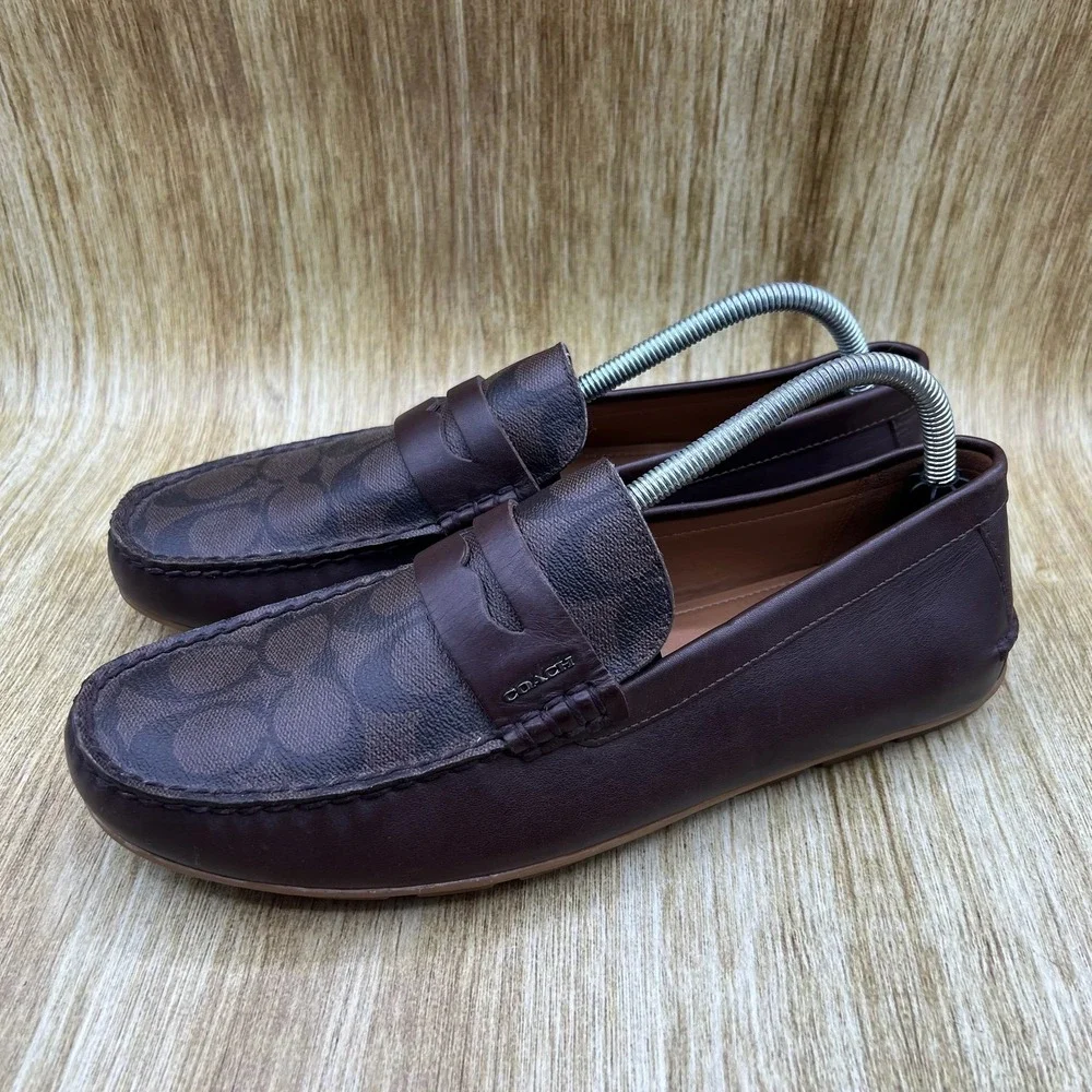Coach Mott Driver Loafers Men's Size 9D Mahogany Brown Signature Canvas FG2983
